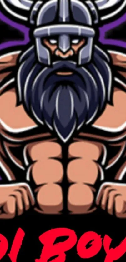 Muscular Viking illustration on phone wallpaper.