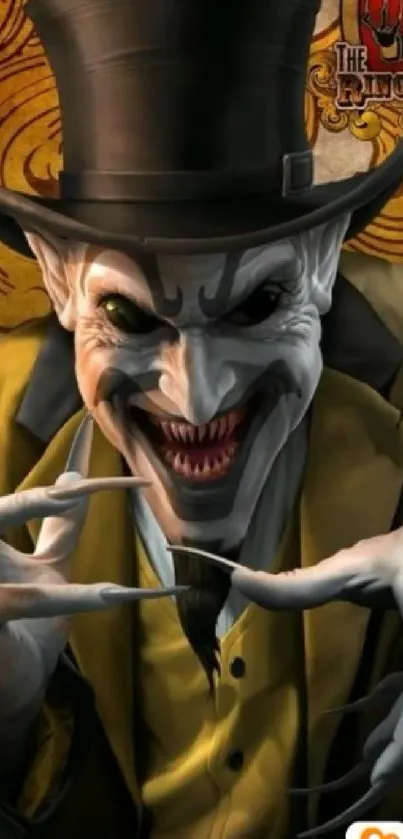 Creepy villain character in top hat with sinister smile.