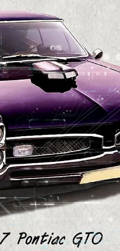 Artwork of a 1967 Pontiac GTO in purple.