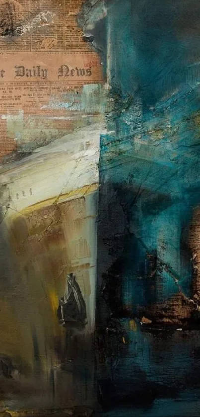 Vintage abstract art with teal tones and textured design as wallpaper.