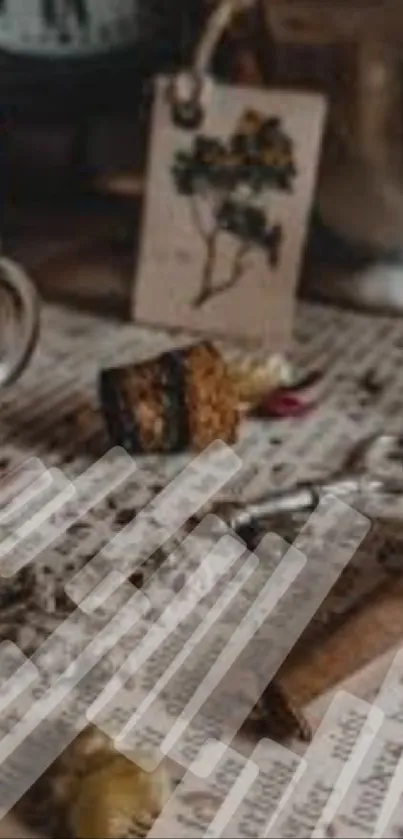 Vintage aesthetic wallpaper with rustic elements and warm brown tones.