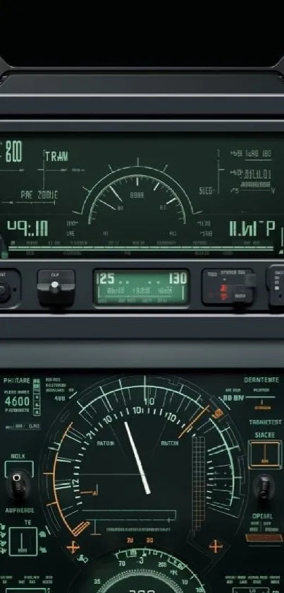 Vintage aircraft instrument panel display with analog gauges.