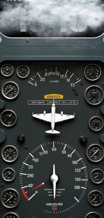 Vintage aircraft instrument panel with gauges and dials.