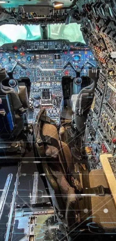 Vintage airplane cockpit with detailed controls and panels.