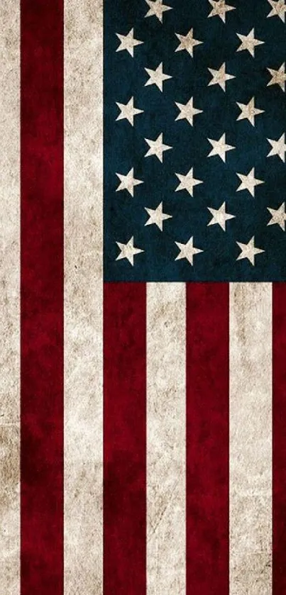 Vintage American flag with stars and stripes in red, white, and blue.