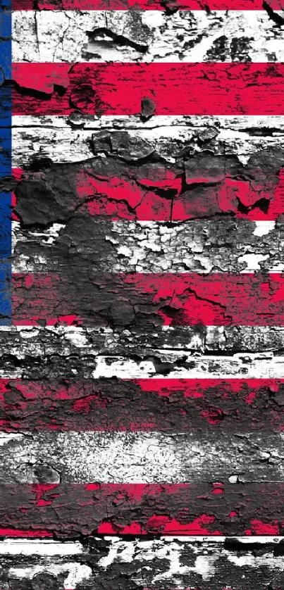 Vintage American flag wallpaper with a rustic, textured design in red, white, and blue.