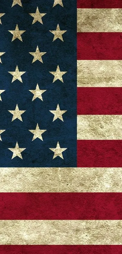 Vintage American flag wallpaper with a distressed finish.