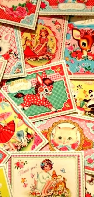 Vintage collage wallpaper with cute animals.