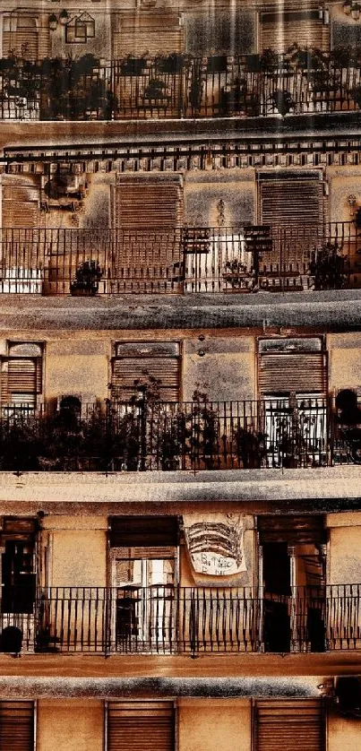 Vintage architectural mobile wallpaper with earthy tones.
