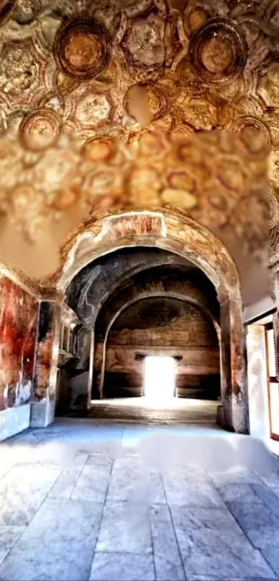 Vintage ornate archway mobile wallpaper with intricate patterns and warm tones.