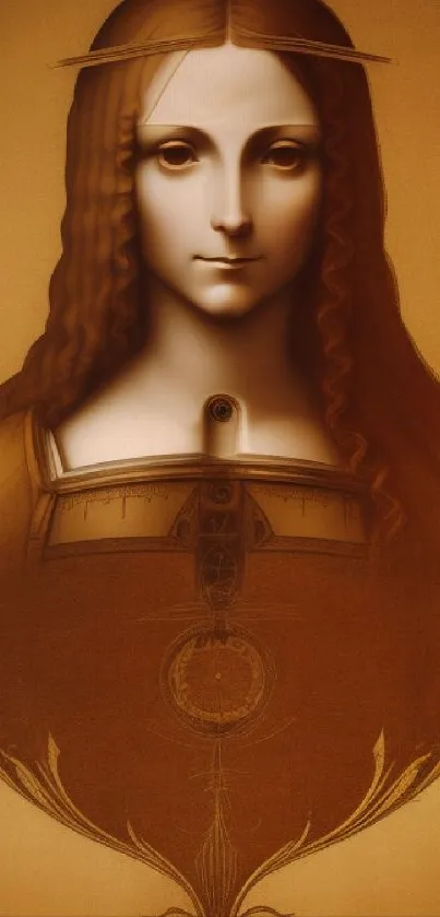 Vintage portrait of a feminine figure in sepia tones on mobile wallpaper.