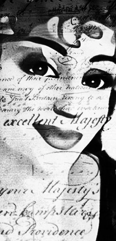 Vintage artistic portrait wallpaper in black and white with cursive script overlay.