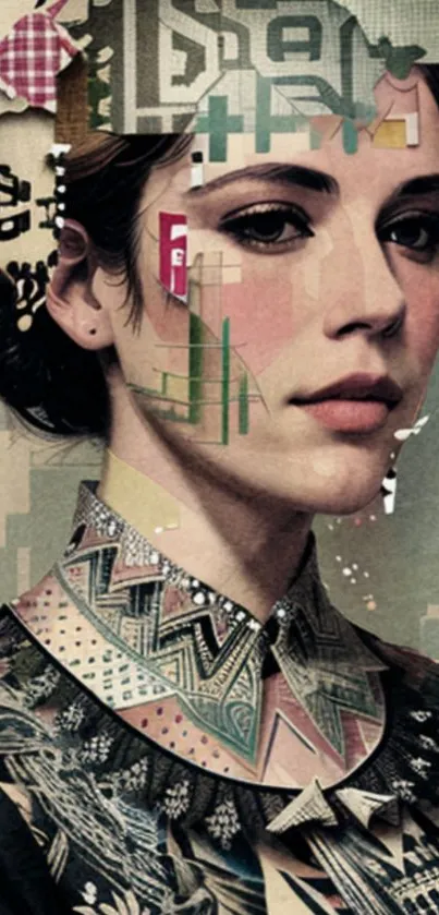 Artistic vintage portrait with intricate collage design on a mobile wallpaper.