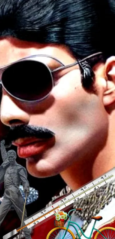 Vintage portrait wallpaper featuring a man with sunglasses and a mustache.