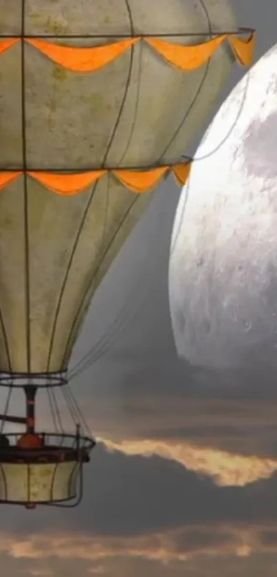 Vintage hot air balloon with a mystical moon backdrop.