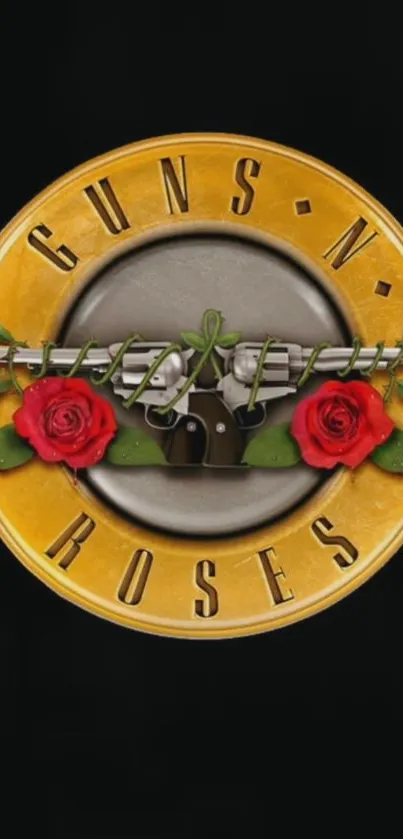 Vintage band logo with roses and guns on a mobile wallpaper.