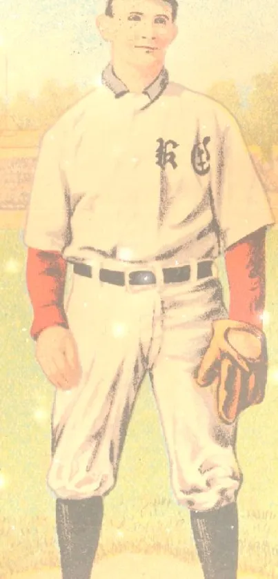 Vintage baseball player illustration on wallpaper.