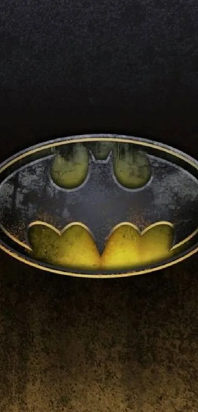 Vintage Batman emblem with distressed design and dark hues.