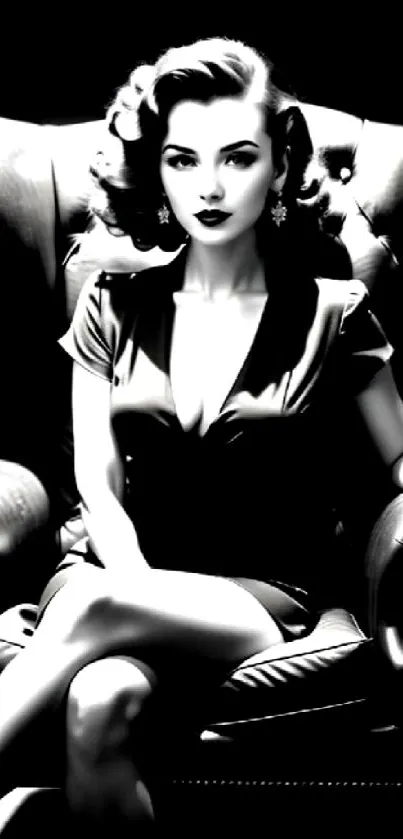 Black and white portrait of an elegant woman in a chair.