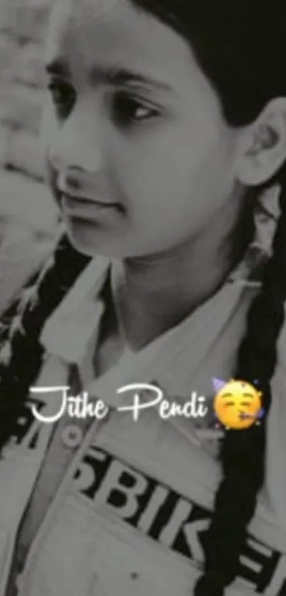 Black and white image of a girl with braids and text overlay