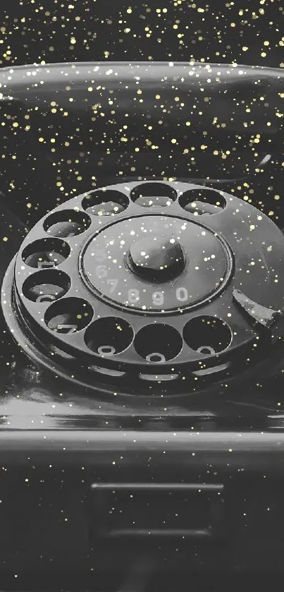 Vintage black telephone in monochrome style, perfect for a retro phone wallpaper.