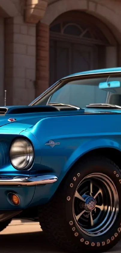 Vintage blue Mustang car wallpaper for mobile.