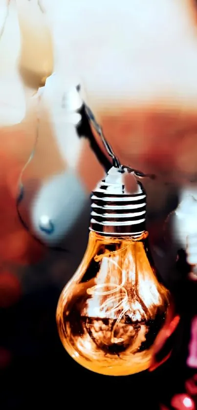 Vintage Edison bulb art with a warm amber glow and reflective surface.