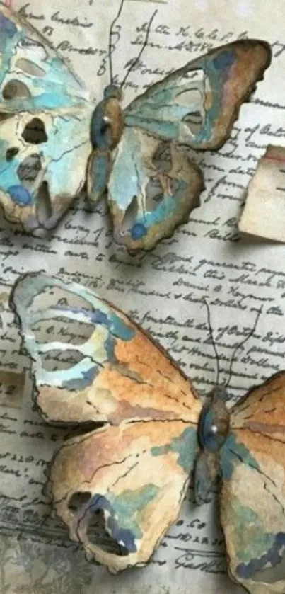 Vintage butterfly art on textured paper.