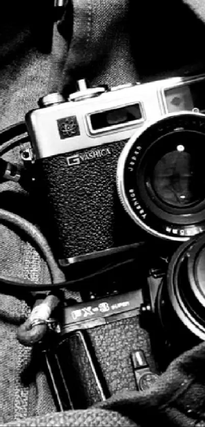 Vintage camera in a monochrome setting, perfect for mobile wallpaper.