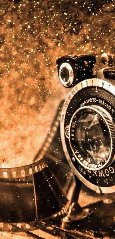 Vintage camera wallpaper with sepia tone.