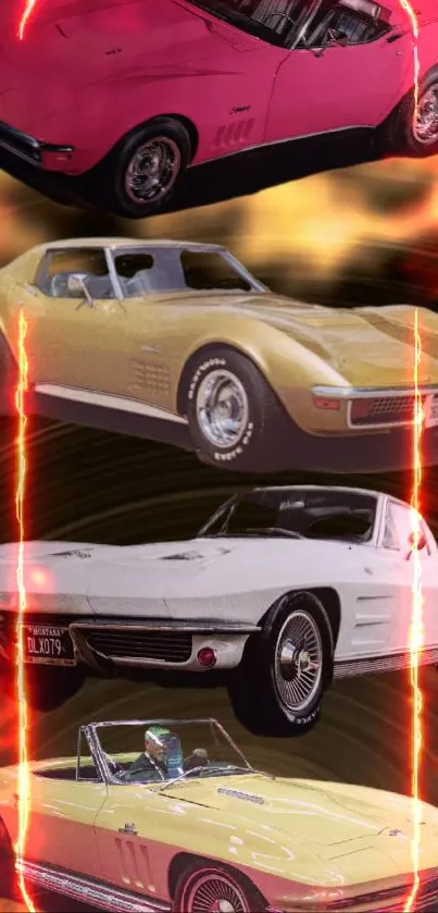 Aesthetic wallpaper of vintage colorful cars.