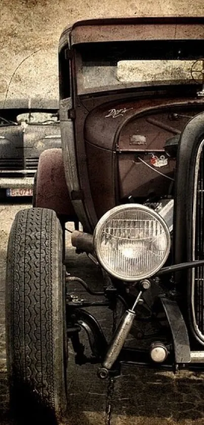 Sepia-toned vintage car wallpaper with classic vehicles and retro aesthetic style.