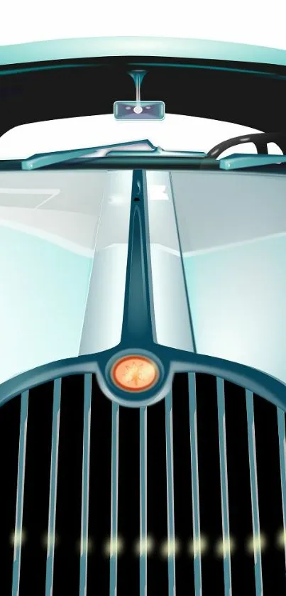 Artistic vintage car front with teal tones.