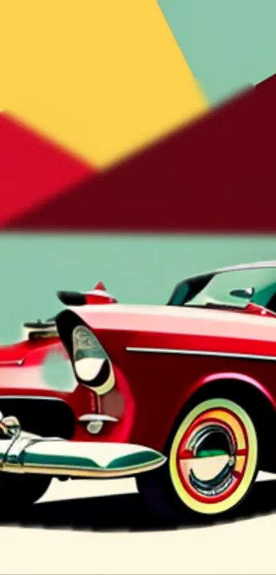 Vibrant vintage car illustration with retro colors.