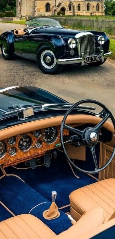 Elegant vintage car interior with classic dashboard.