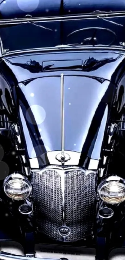 Sleek vintage blue car mobile wallpaper with elegant reflections.