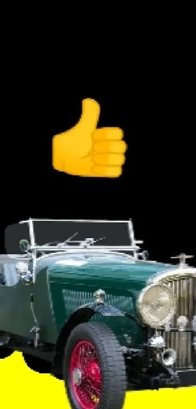 Mobile wallpaper featuring classic car on a bright yellow background with emoji.