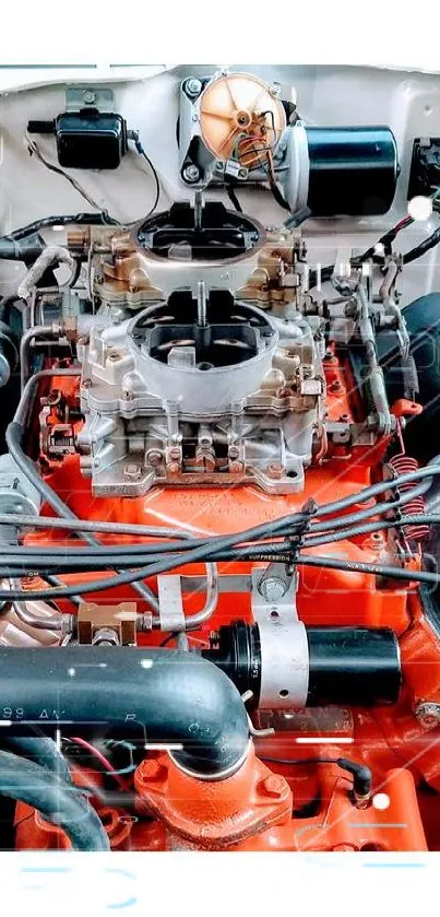 Close-up view of vintage car engine in vibrant colors.