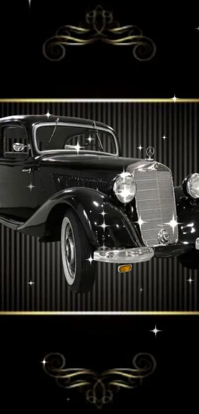Vintage car on a shimmering black wallpaper with a glamorous touch.