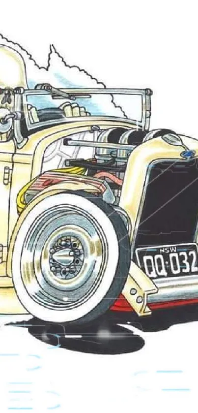 Vintage hot rod car illustration with dynamic motion effects.