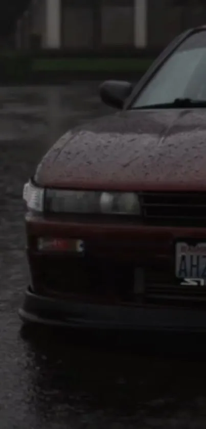 Vintage car in the rain, creating a moody and nostalgic atmosphere for phone wallpaper.