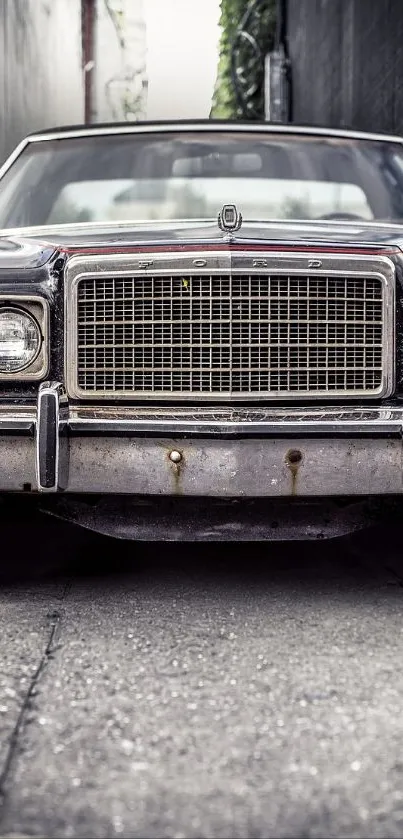 Vintage car parked in a narrow urban alley background scene.