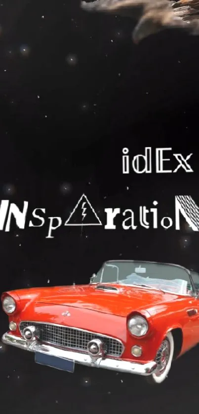 Vintage red car on a modern dark background with text 'Inspiration' and 'idEx'.