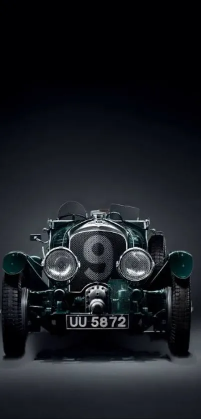 Dynamic vintage car image with dark green tones on mobile wallpaper