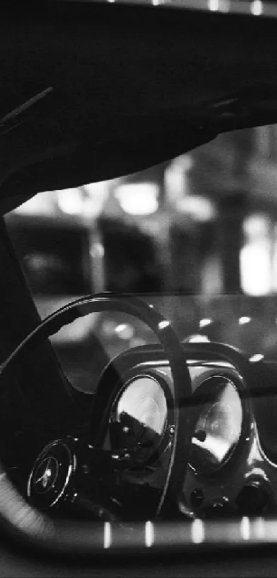 Black and white vintage car reflection wallpaper.