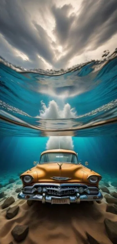 Underwater vintage car in a fantasy landscape.