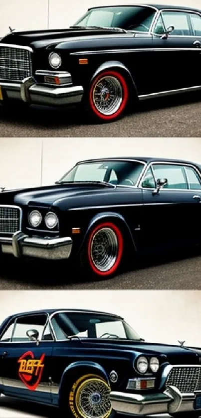 Vintage classic cars illustrated artwork with artistic details.