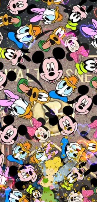 Colorful vintage cartoon character collage for mobile wallpaper.