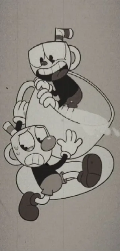 Vintage cartoon duo in monochrome style.