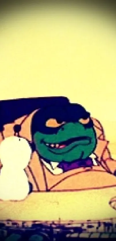 Cartoon frog in vintage style relaxing in a suit.